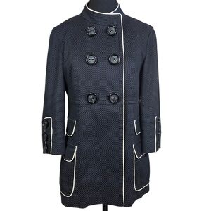 Kenzie Black With Cream Polka Dot Double Breasted Blazer With 3/4 Sleeves Size 6